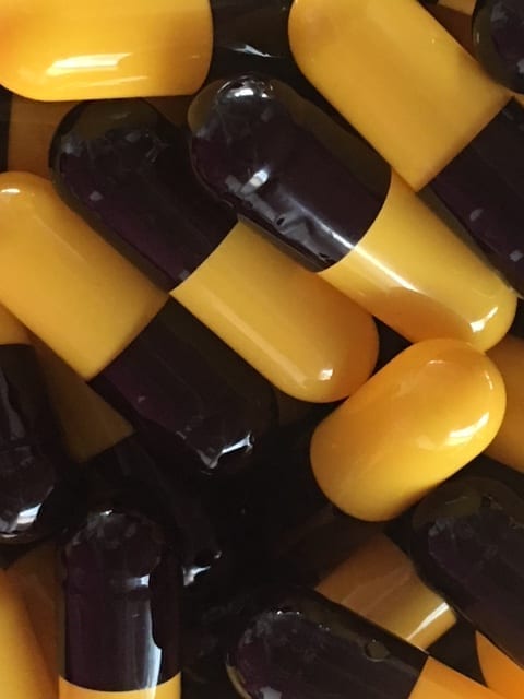 yellow and black size 0 empty gelatin capsules