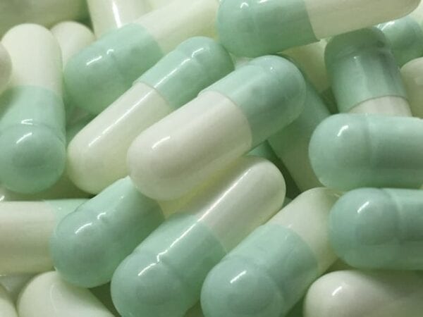 light mint and white size 3 empty gelatin capsules