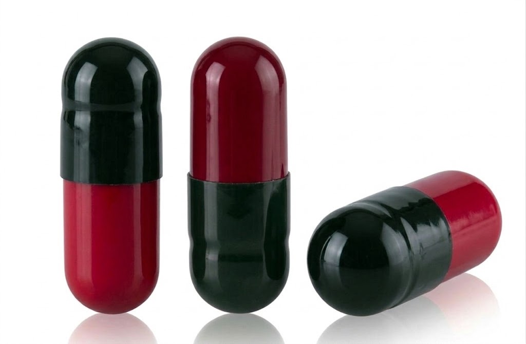 Red and Black Size 1 Empty Gelatin Capsules (Gelcaps)