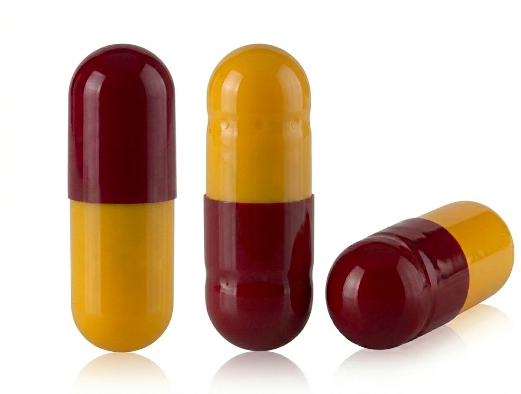 Red Maroon and Yellow Size 4 Empty Gelatin Capsules (Gelcaps)